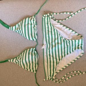 Target- green and white striped bikini- top size large bottoms size XL- mossimo
